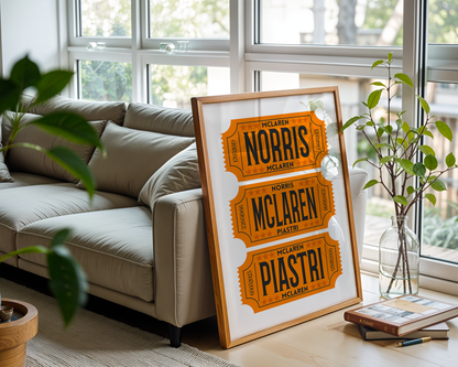F1 McLaren Racing Retro Ticket Stubs Poster, Matte Vertical Art Print