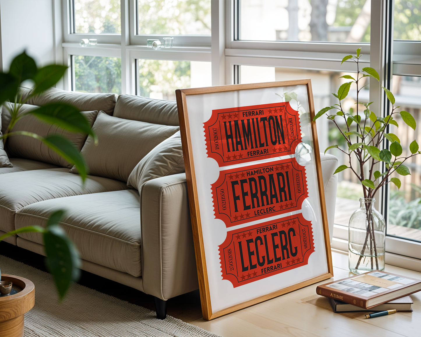 F1 Ferrari Racing Retro Ticket Stubs Poster, Matte Vertical Art Print