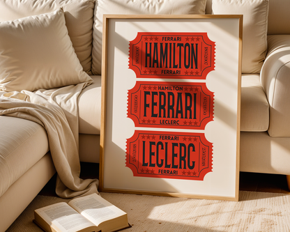F1 Ferrari Racing Retro Ticket Stubs Poster, Matte Vertical Art Print