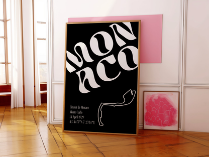F1 Minimalist Monaco Track Poster, Matte Vertical Art Print